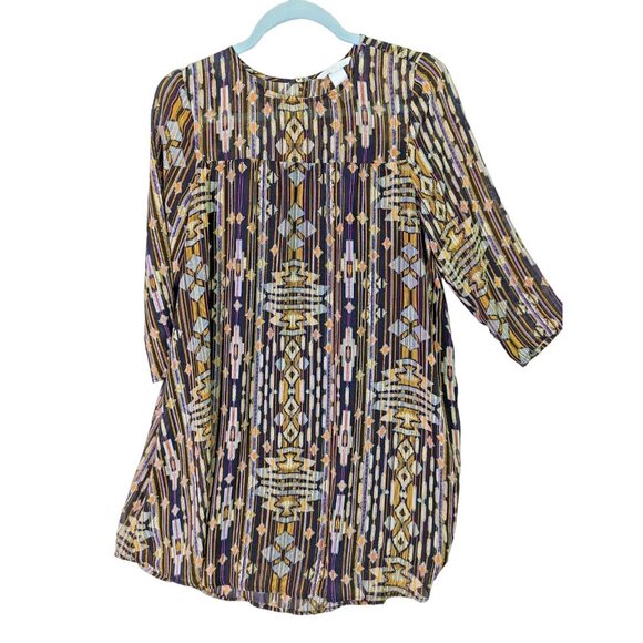 H&M Women size 4 Short Dress Aztec Pattern Flowy Pullover Western Long Sleeve - Picture 1 of 10
